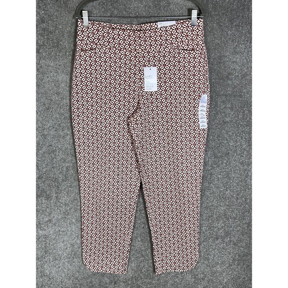 Croft & Barrow Effortless Stretch Ankle Pants Womens Size 10 Maroon Geometric - Picture 1 of 16